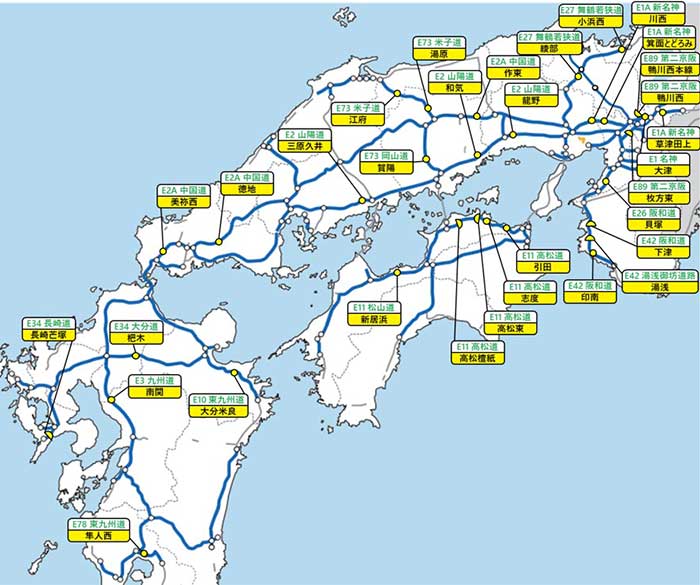 新たにETC専用料金所となる32料金所の位置図。